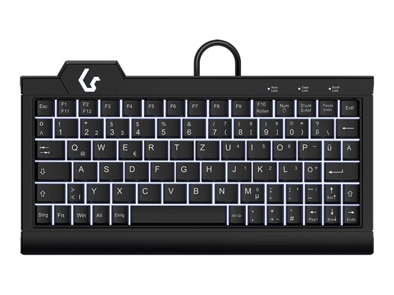 KeySonic KSK-3010ELC - kompakt LED-bagbelyst tastatur (DE QWERTZ), USB, sort