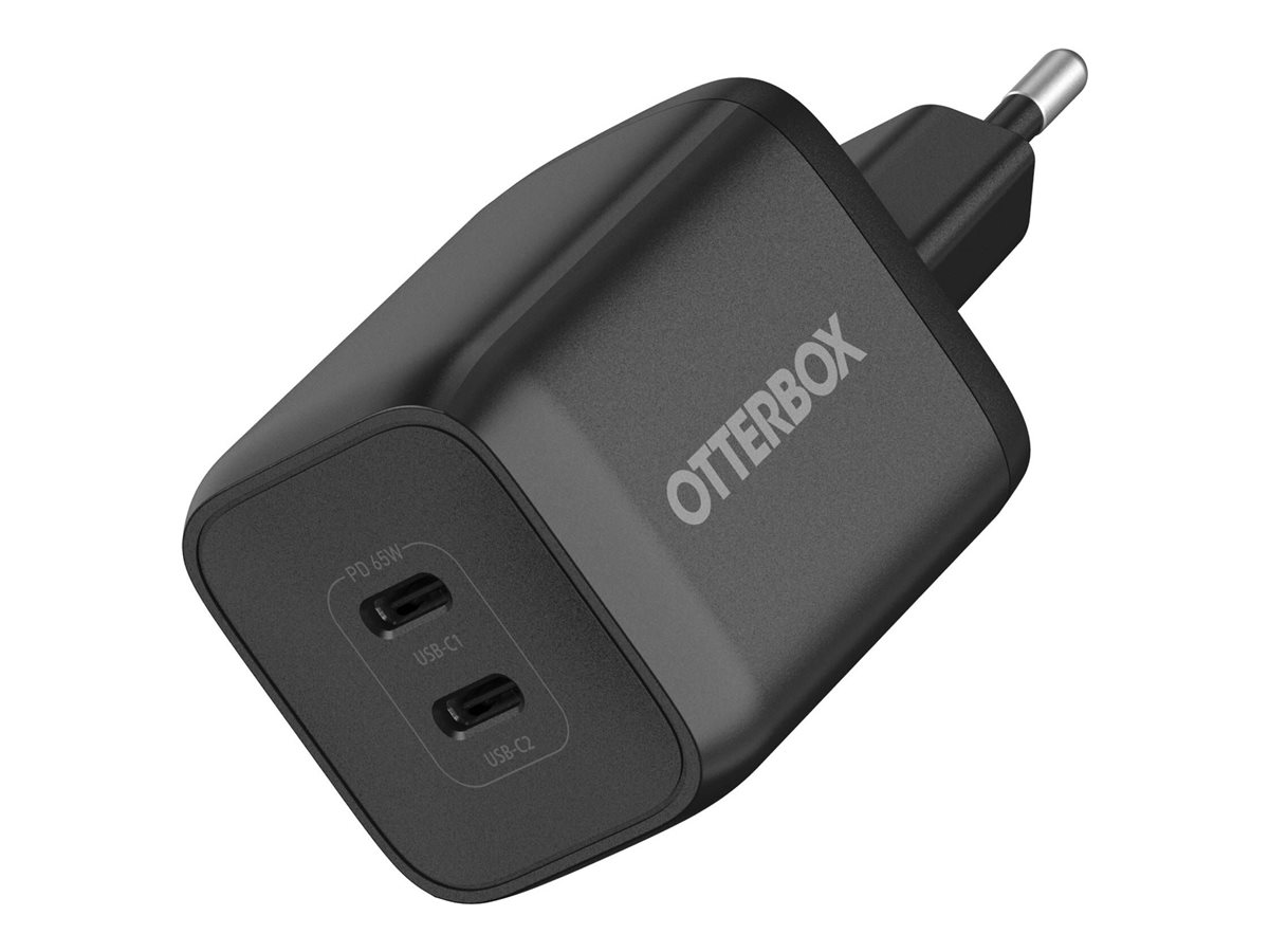 OtterBox Standard EU Wall Charger 65W GaN - 1X USB-C 45W + 1X USB-C 20W USB-PD - black