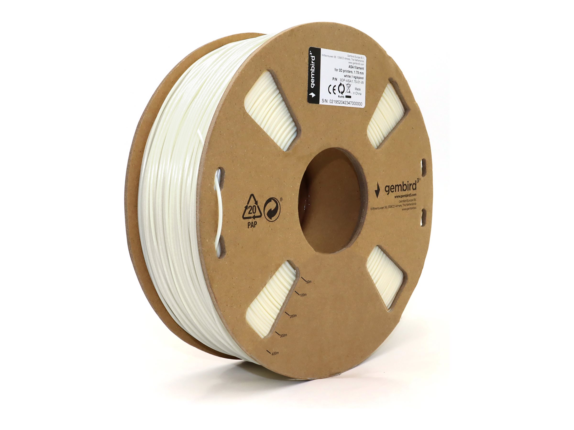 Gembird ASA filament - Hvid - 1.75mm ø - 1 kg