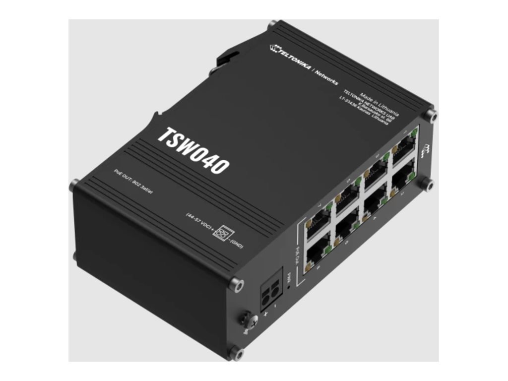 Teltonika TSW040 - Switch - ikke administreret - 8 x 10/100 (PoE+) - DIN monterbar på skinne - PoE+ (240 W)