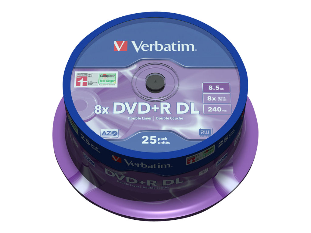 Verbatim - 25 x DVD+R DL - 8.5 GB 8x - sølvmatteret - spindle