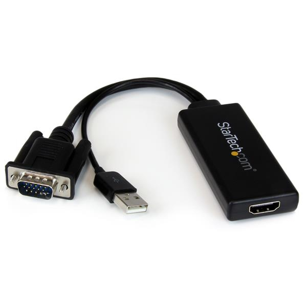 Startech VGA to HDMI Adapter with USB Audio & Power - Portable VGA to HDMI Converter - 1080p - Adapterkabel - HD-15 (VGA), USB Type B han til HDMI hun - 26 cm - sort - USB-strøm, 1080p support, aktiv