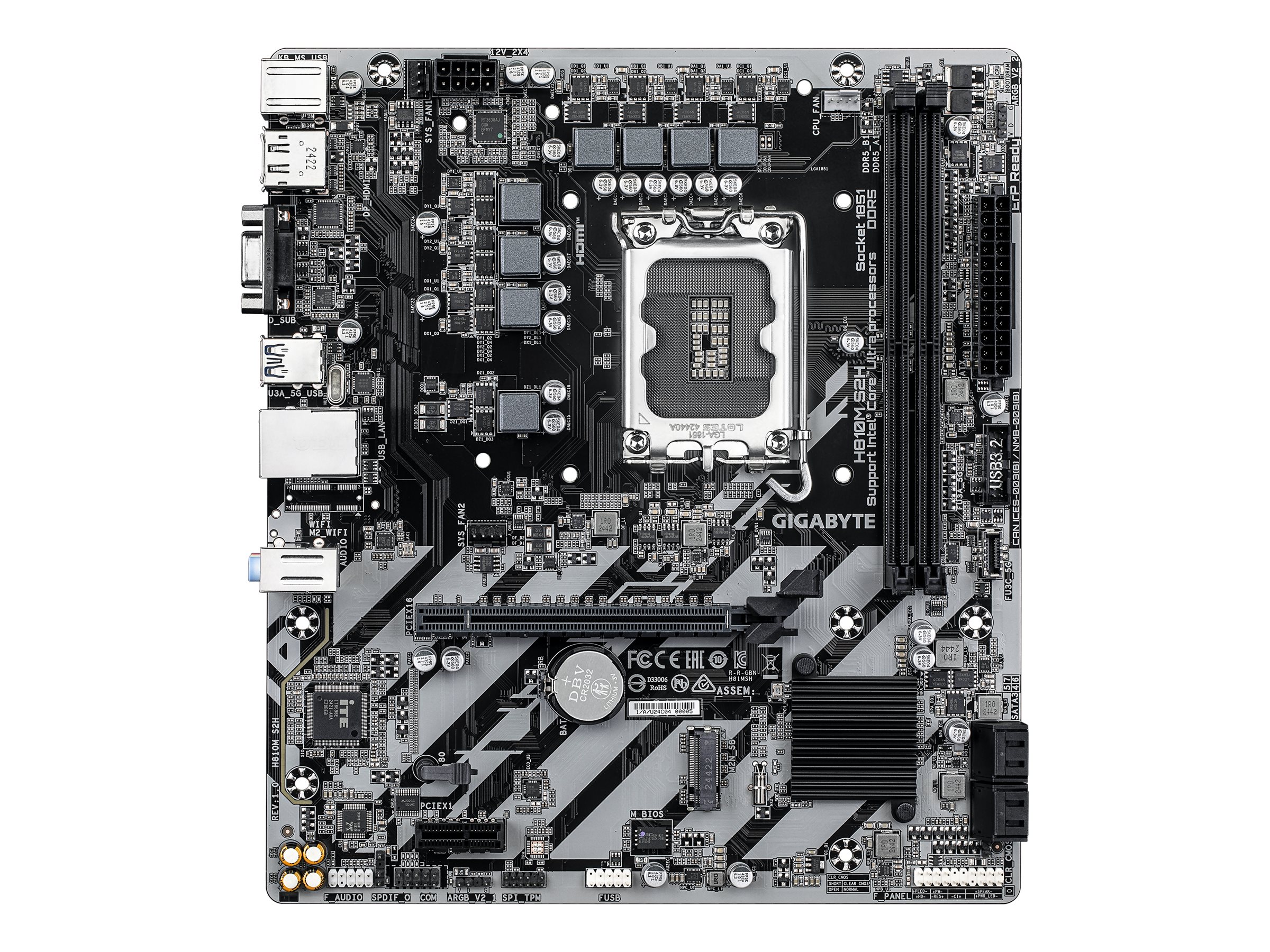GIGABYTE H810M S2H - motherboard - micro ATX - LGA1851 Socket - H810 Bundkort - Intel H810 - Intel LGA1851 socket - DDR5 RAM - Micro-ATX