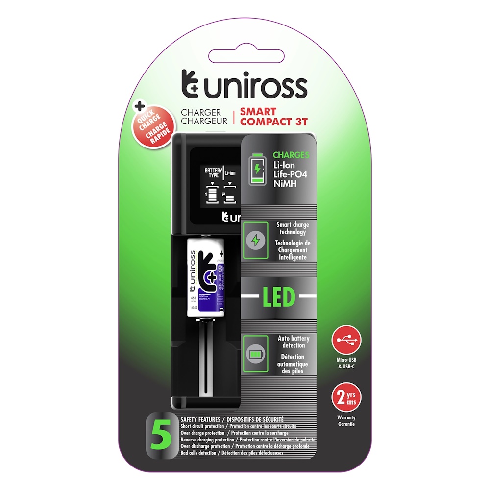 Uniross Smart Compact 3T LCD AA+AAA+AAAA+C+D+SC Batterioplader