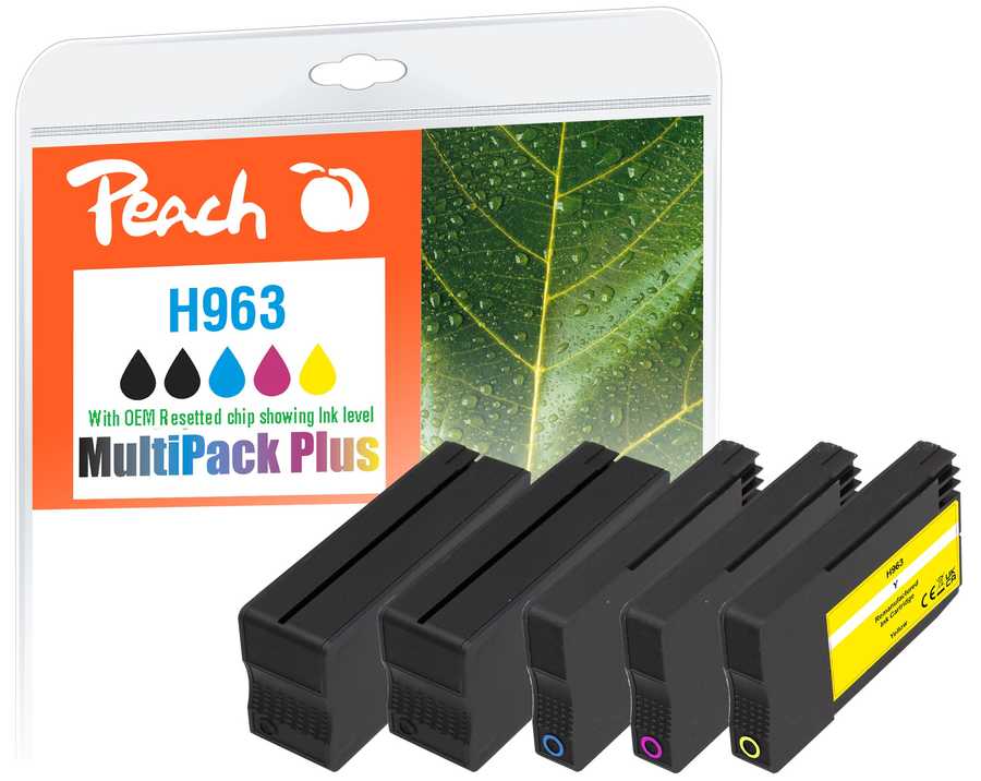 Peach H963 blækpatroner – multipack 5 stk, kompatibel til HP (sort, cyan, magenta, gul)