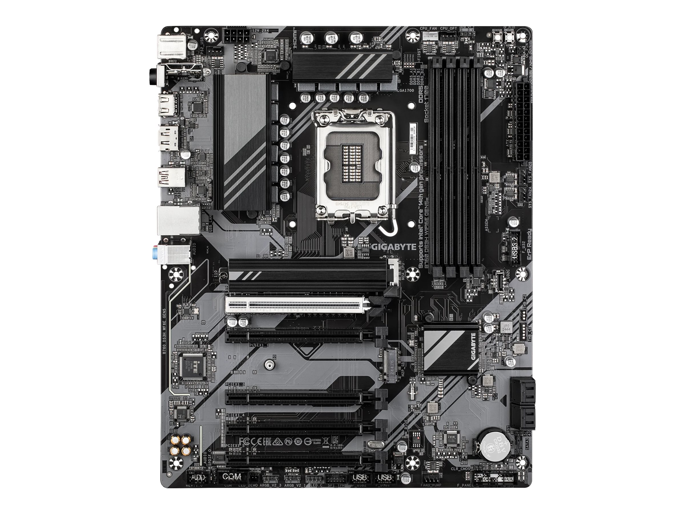 Gigabyte B760 DS3H WIFI6E GEN5 - Bundkort - ATX - LGA1700 sokkel - B760 Chipset - USB-C 3.2 Gen 2x2, USB-C 3.2 Gen 1, USB 3.2 Gen 2, USB 3.2 Gen 1 - 2.5 Gigabit LAN, Wi-Fi 6E, Bluetooth - onboard grafik (CPU påkrævet) - HD Audio (8-kanaler)