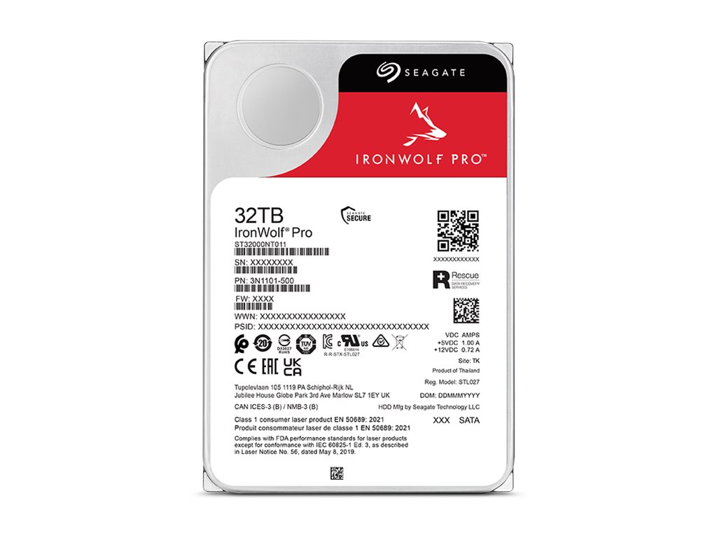 Seagate IronWolf Pro ST32000NT000 - Harddisk - 32 TB - intern - 3.5 - SATA 6Gb/s - 7200 rpm - med 3 års Seagate Rescue Data Recovery