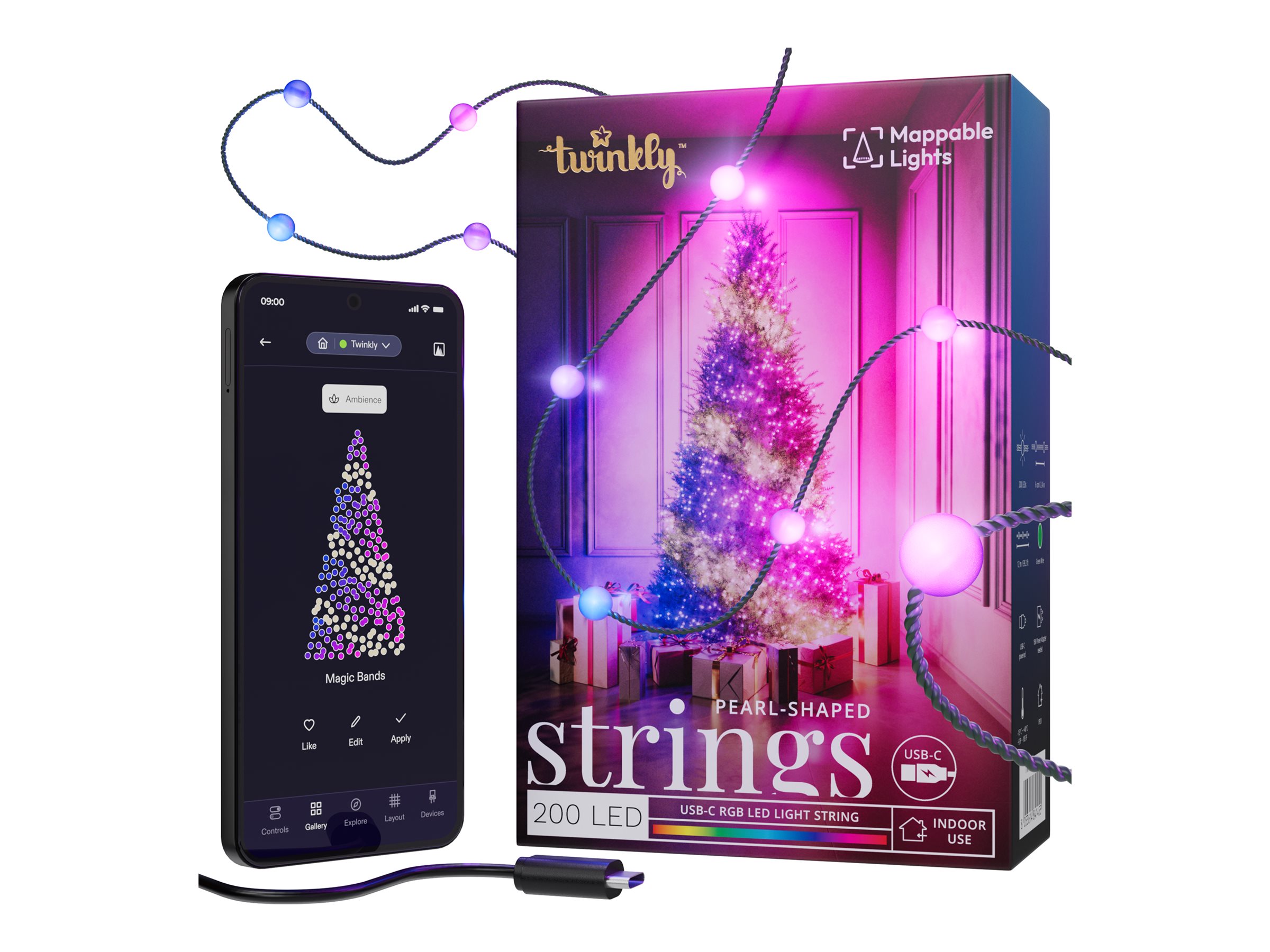 Twinkly Strings - Kædelys - LED x 200 - 16 millioner farver - perle - grøn