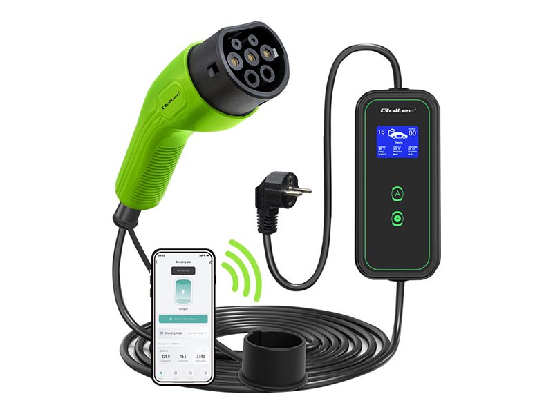 Qoltec EV-opladningsstation - justerbar, 2-i-1, 230V, Wi-Fi - IEC 62196 Type 2 - 3.5 kW