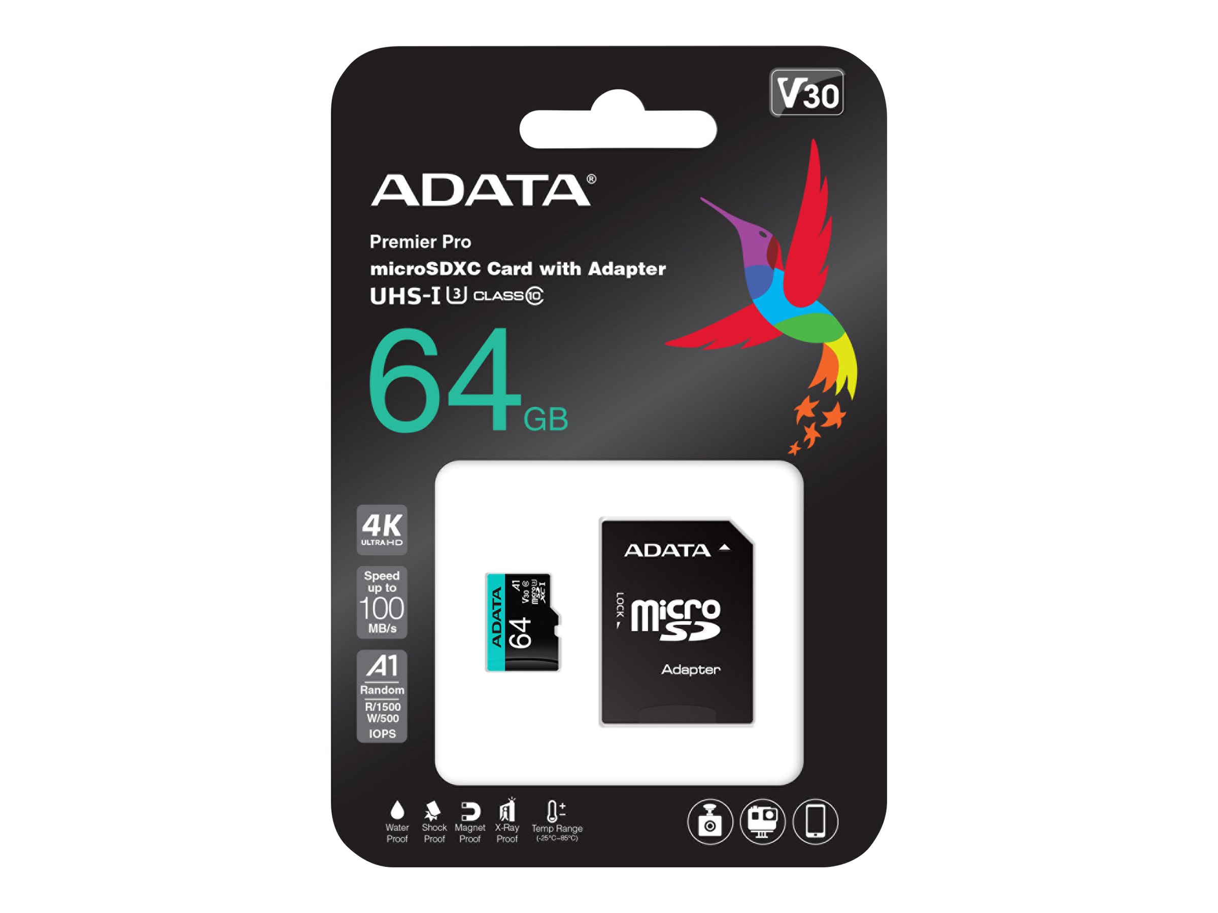 A-Data Premier Pro MicroSD/SD V30S - 100MB/s - 64GB