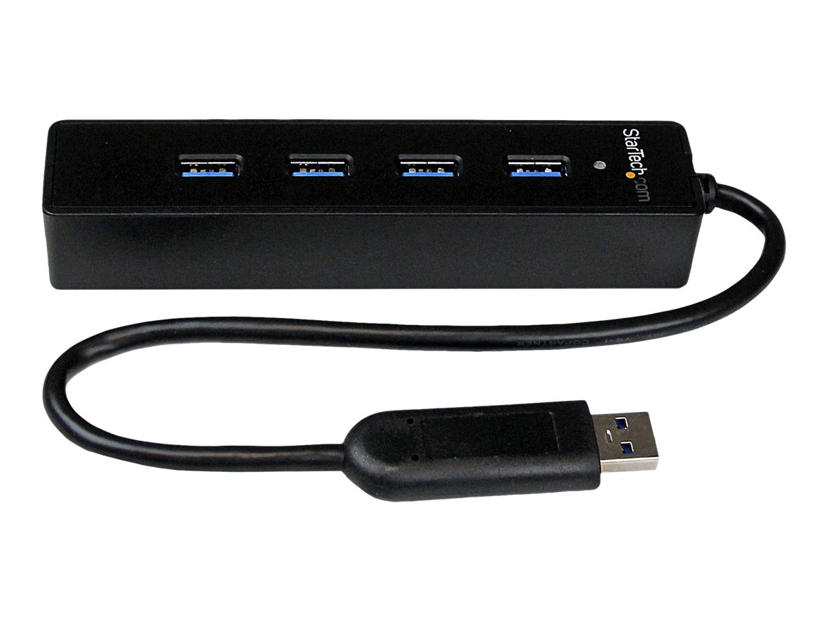 StarTech.com 4-Port USB 3.0 Hub with Built-in Cable - SuperSpeed Laptop USB Hub - Portable USB Splitter - Mini USB Hub (ST4300PBU3) Sort