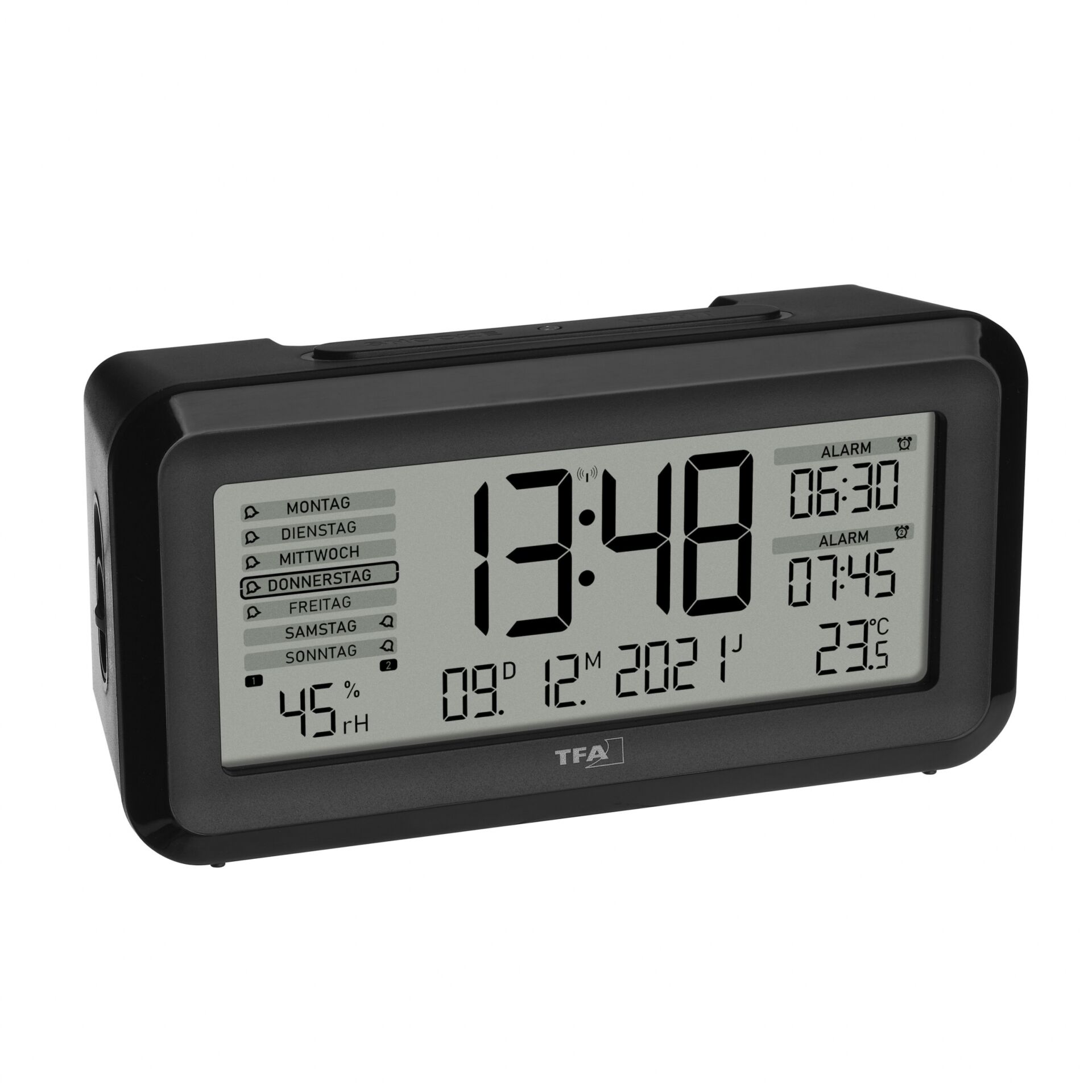 TFA-Dostmann Boxx2, Digital alarmur, Rektandel, Sort, Plast, 12/24h, 0 - 50 °C