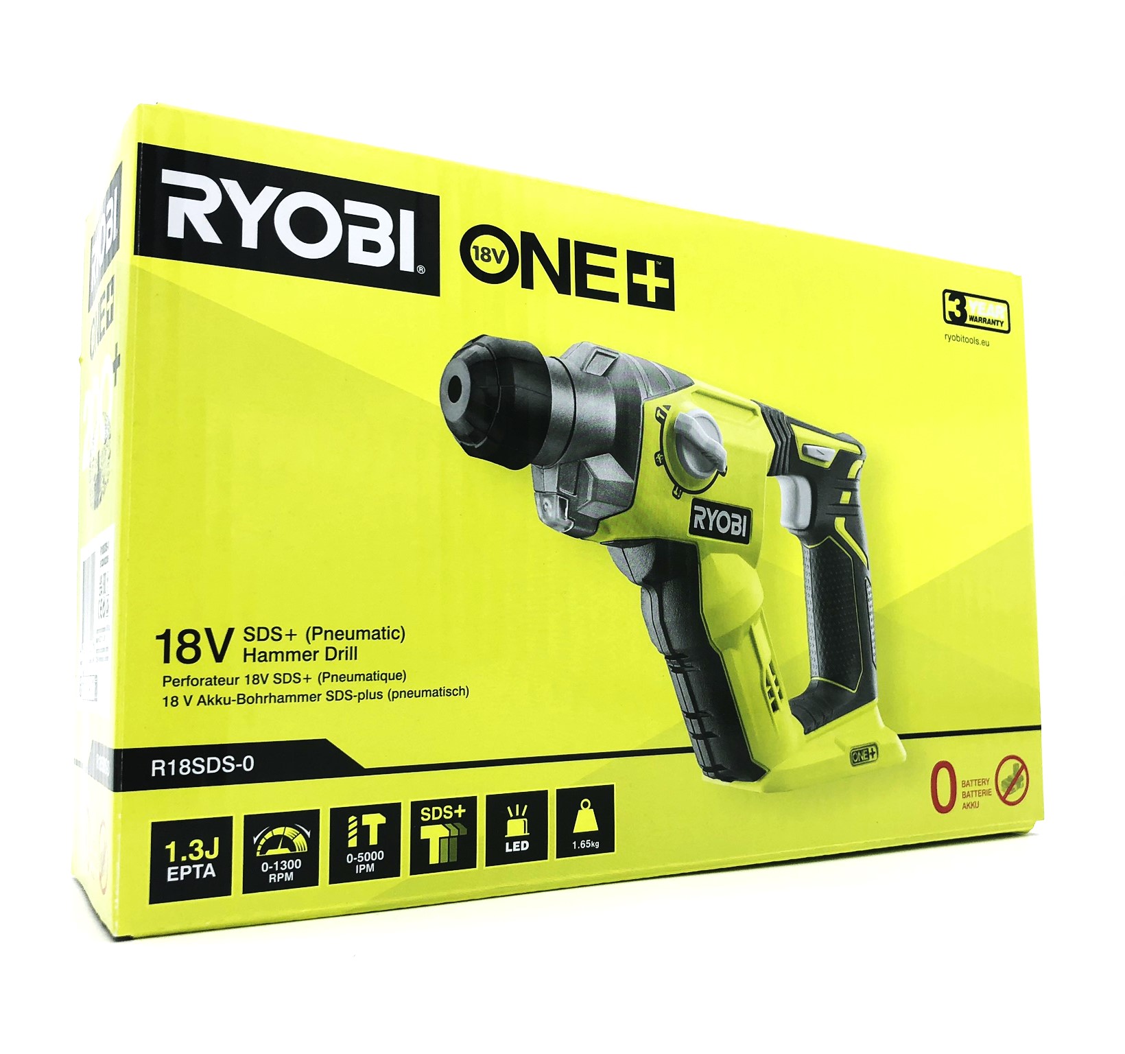 Ryobi One+ R18SDS-0 - Roterende hammer - ledningfri - 4-tilstands - SDS-plus - 15 N·m - 1.3 Joule - intet batteri - 18 V