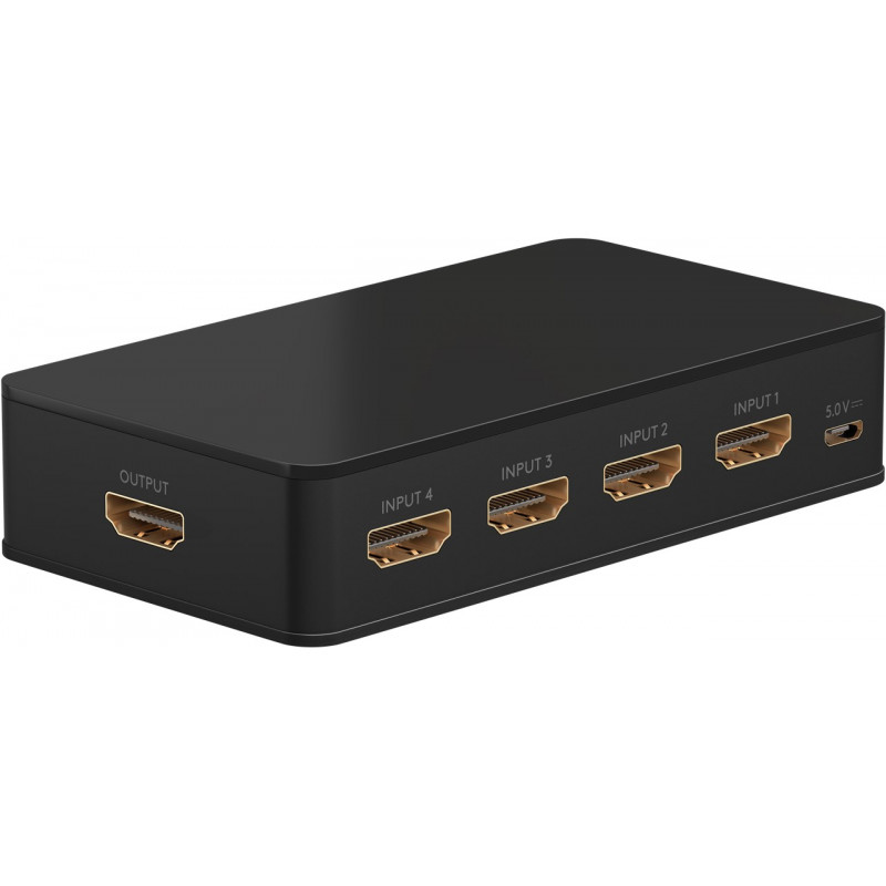 Goobay Manuell HDMI™-omkopplare 4 till 1 (4K @ 60 Hz) för att växla mellan 4x HDMI™-enheter som är anslutna till 1x HDMI™-skärm