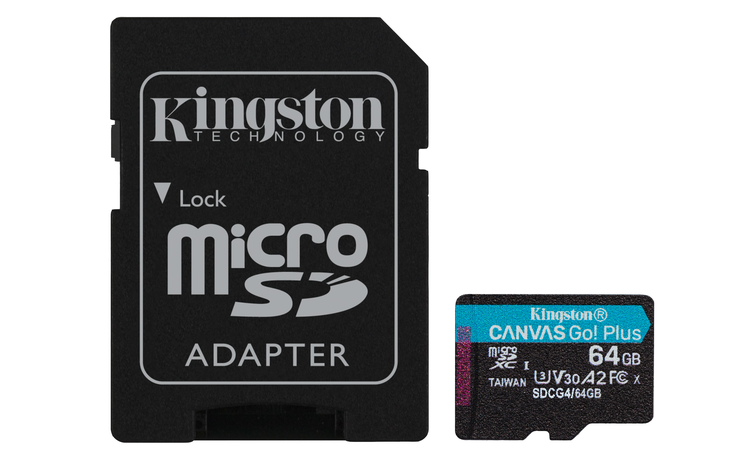 Kingston Canvas Go! Plus - Flashhukommelseskort (microSDXC til SD adapter inkluderet) - 64 GB - A2 / Video Class V30 / UHS-I U3 / Class10 - microSDXC UHS-I