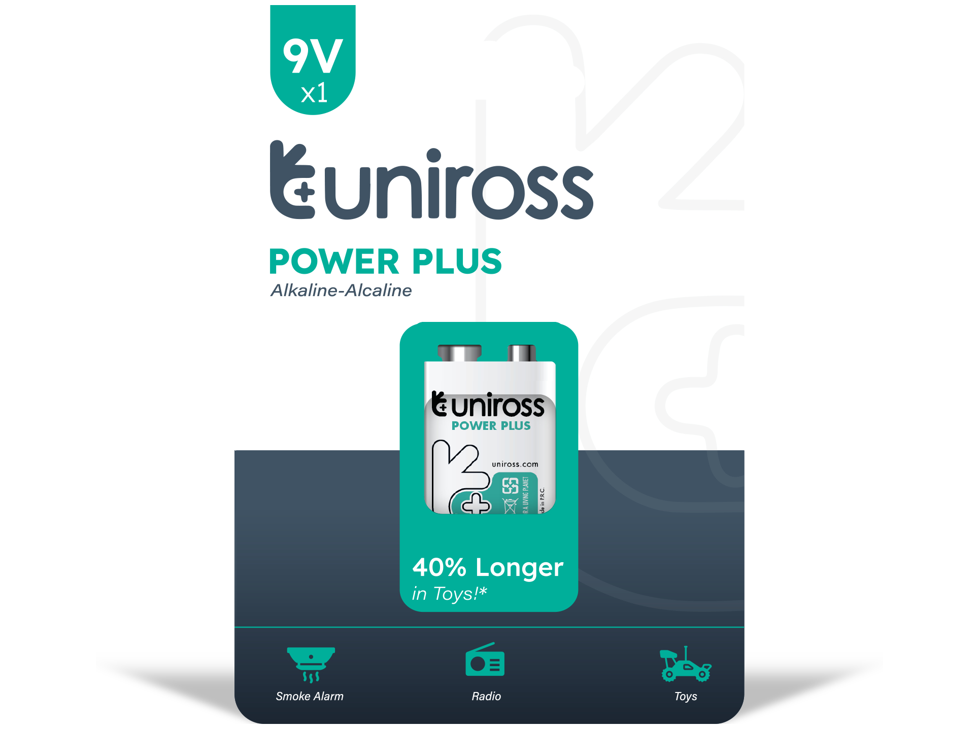 Uniross Power Plus Alkaline 6LR61 9V 600mAh, 1 stk.