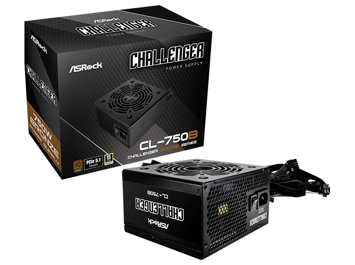 ASRock Challenger CL-750B - Strømforsyning (intern) - ATX12V 2.52/ EPS12V - 80 PLUS Bronze - AC 100-240 V - 750 Watt