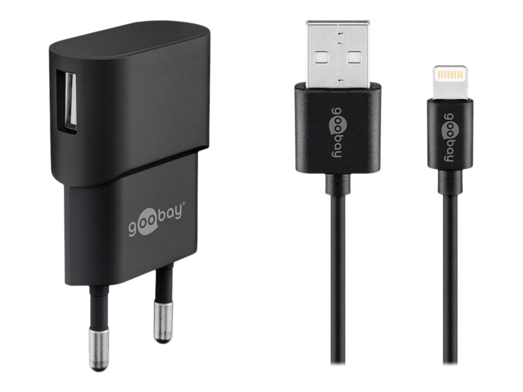 Goobay Apple Lightning laddningssats (5 W) Strömförsörjning med Apple Lightning-kabel 1 m (svart)