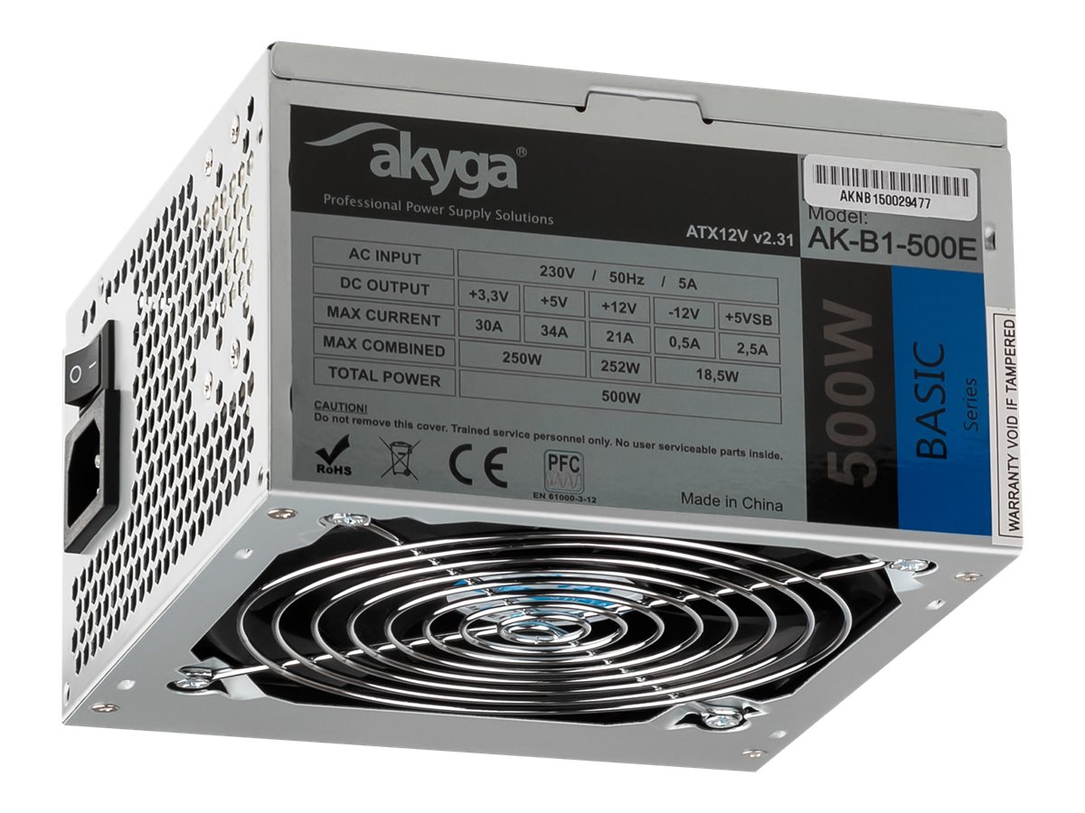 Akyga Basic Series Strømforsyning - 500 Watt - 120 mm - ATX 2.31 - 80 Plus