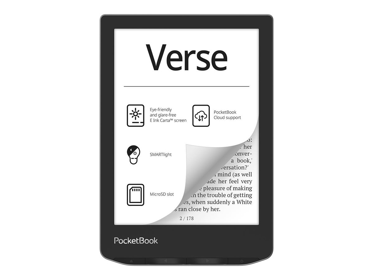 PocketBook 629 Verse - eBook læser - Linux 3.10.65 - 8 GB - 6 16 gråniveauer (4-bit) E Ink Carta (758 x 1024) - touch screen - Wi-Fi - grå