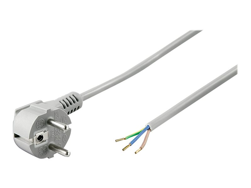 Goobay Skyddskontaktkabel vinklad för montering, 2 m, grå stickkontakt med skyddsjord (typ F, CEE 7/7) > lösa kabeländar