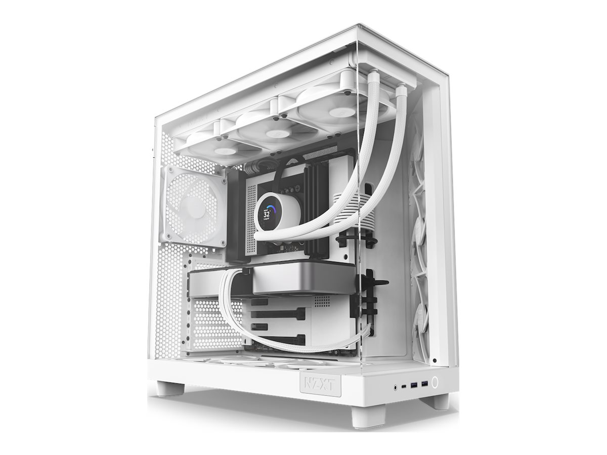 NZXT H series H6 Flow - Mid tower - ATX - sidepanel med vindue (hærdet glas) - ingen strømforsyning - hvidmatteret - USB/Lyd