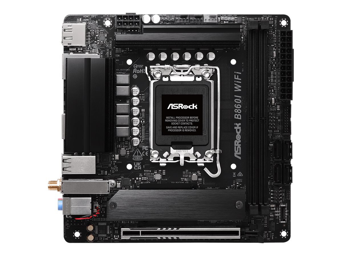 ASRock B860I WiFi - Bundkort - mini ITX - LGA1851 sokkel - B860 Chipset - USB-C 3.2 Gen 2x2, USB-C 3.2 Gen2, USB 3.2 Gen 2, USB 3.2 Gen 1 - 2.5 Gigabit LAN, Wi-Fi 6E, Bluetooth - onboard grafik (CPU påkrævet) - HD Audio (8-kanaler)