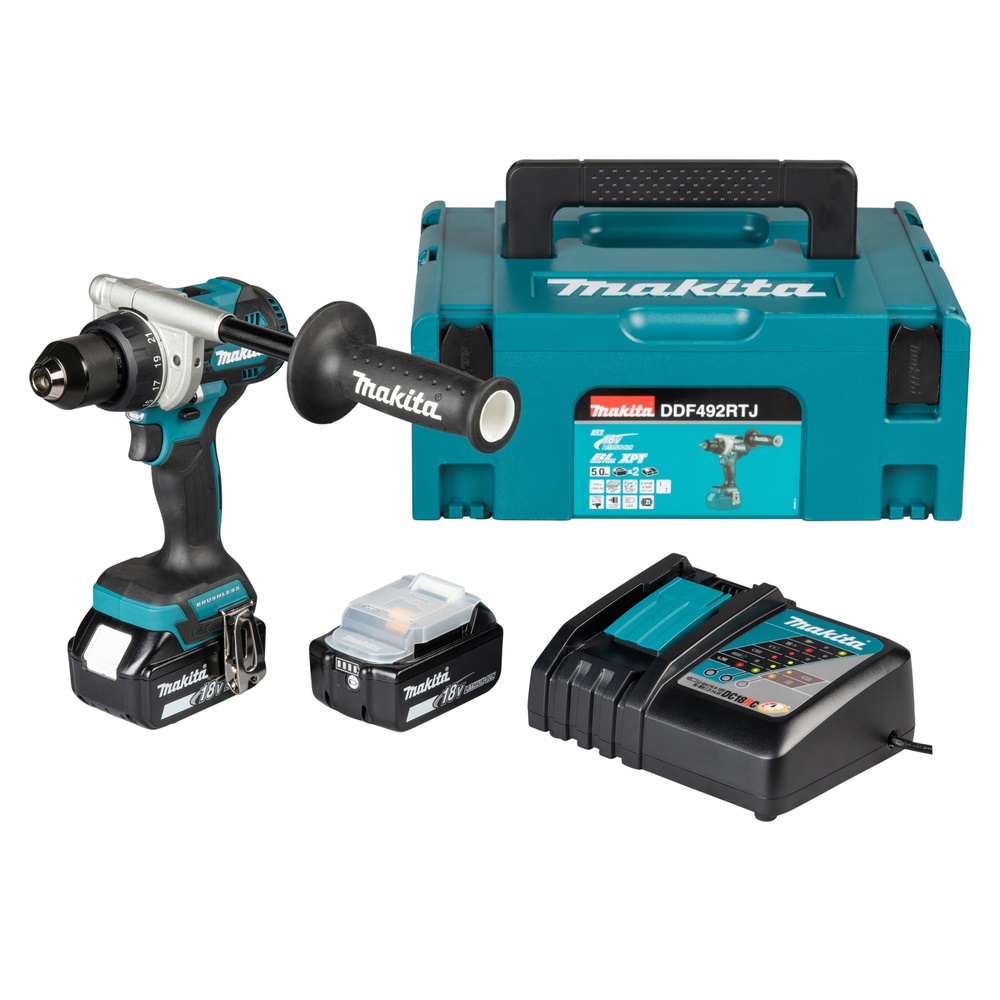 Makita DDF492RTJ Akumuliatorinis gręžtuvas 18V, BL-motor, Max 141 Nm, 130/65Nm, 2x5,0Ah, DC18RC, MAKPACK