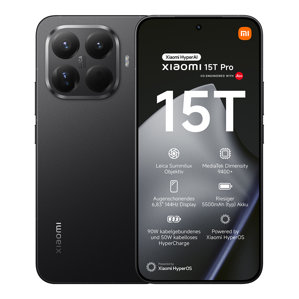 Xiaomi 15T Pro - 5G smartphone - dual-SIM - RAM 12 GB / Intern hukommelse 512 GB - OLED-skærm - 6.83 - 2772 x 1280 pixels (144 Hz) - 3x bagkamera 50 MP, 50 MP, 12 MP - front camera 32 MP - sort