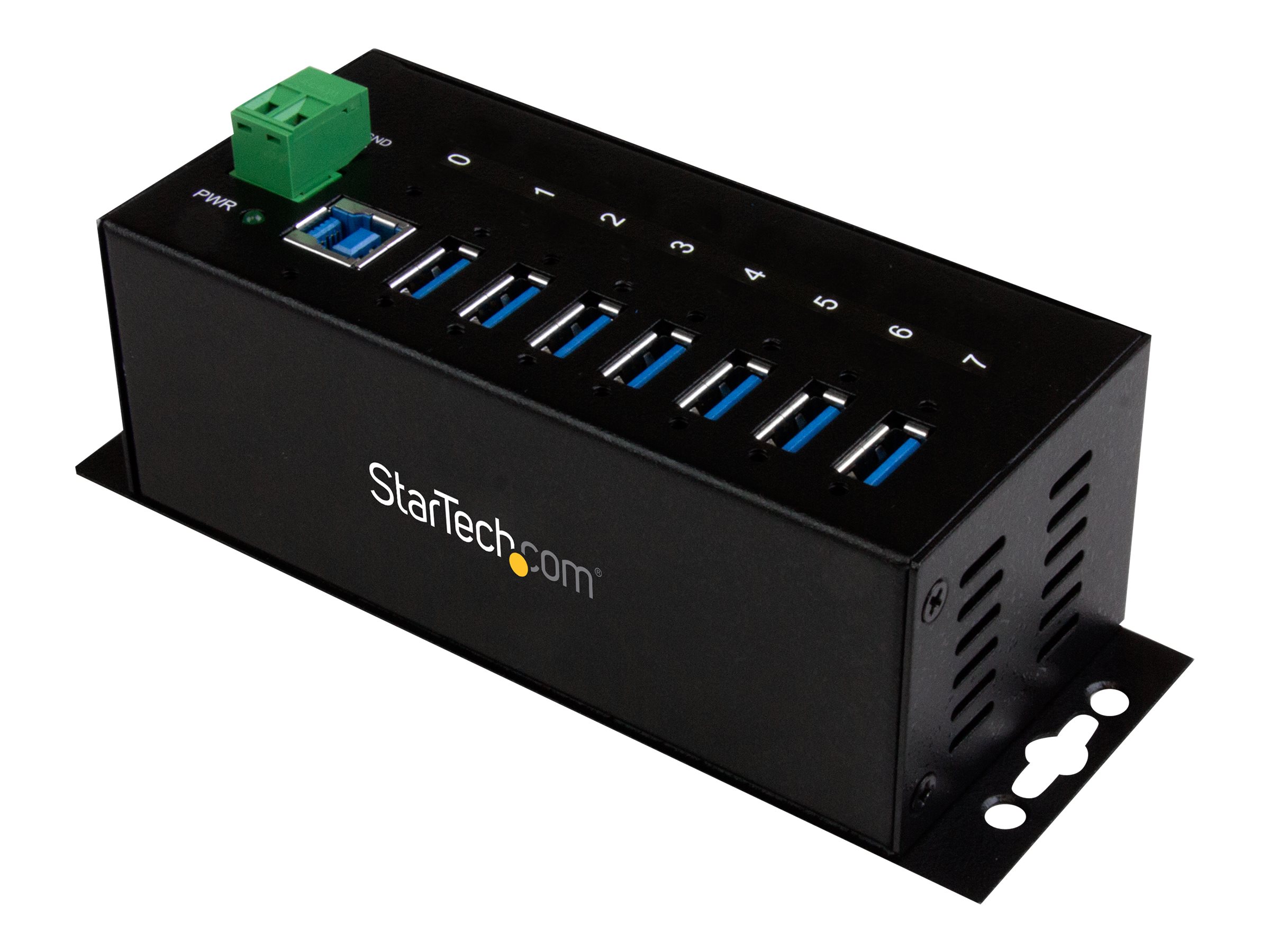 Startech 7-Port USB 3.0 Hub - Metal Industrial USB-A Hub with ESD Protection & 350W Surge Protection - Din Rail, Wall or Desk Mountable - TAA Compliant USB Expander Hub (ST7300USBME) - Hub - 7 x SuperSpeed USB 3.0 - DIN monterbar på skinne, væg-monterbar - DC strøm - for P/N: ITB20D3250, USB312SAT3CB, USB315CB2M, USBLT1MWS, USBLT2MBR, USBLTM1MBK, USBLTM1MWH