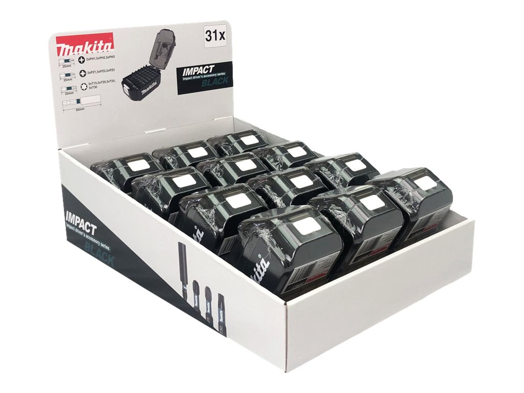 Makita E-03090 Impact Black Impact Screwdriver Bit Set 31 Pieces (pack of 12)