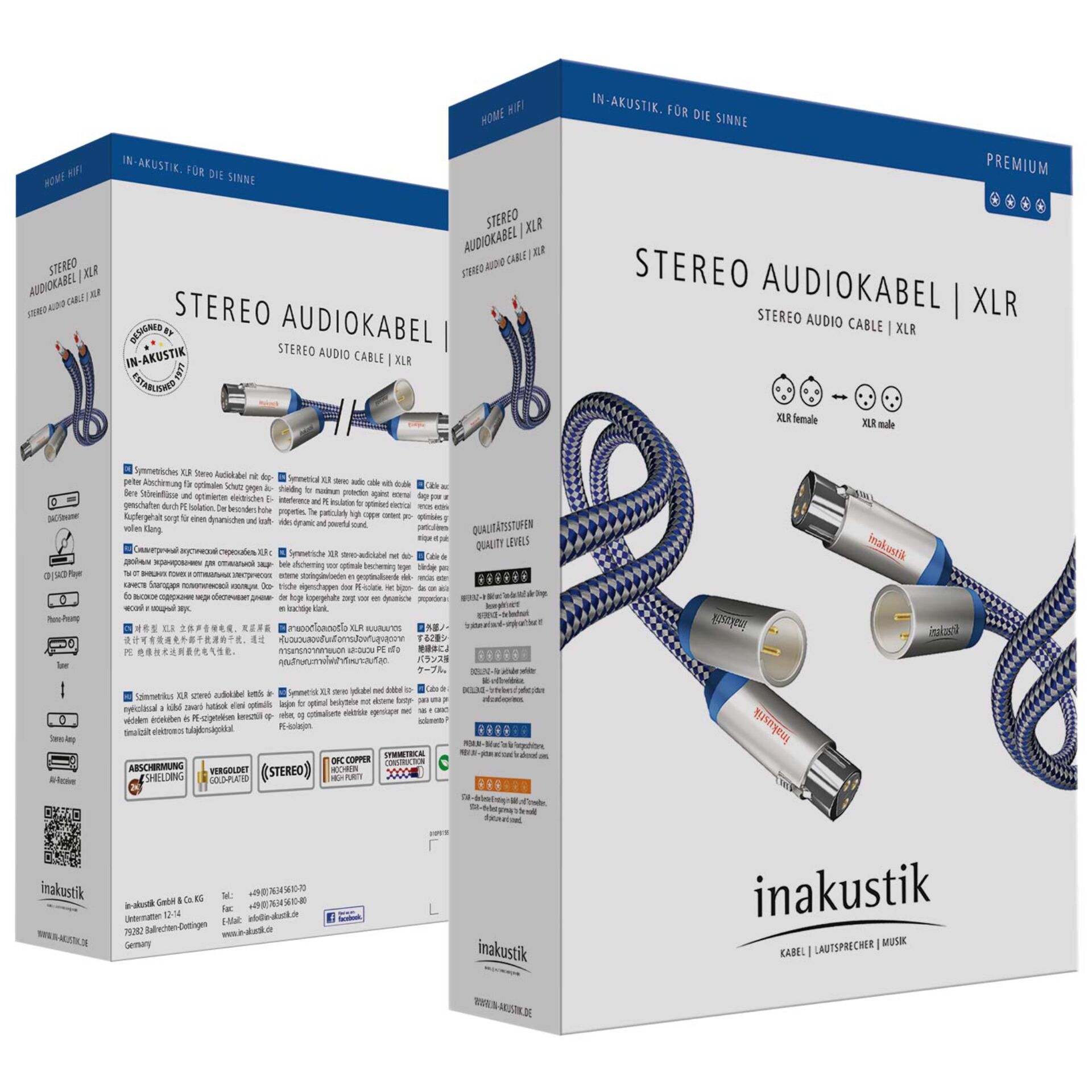 in-akustik Premium Audio - Audiokabel - XLR han til XLR hun - 75 cm - dobbelt afskærmet - blå, sølv - solid