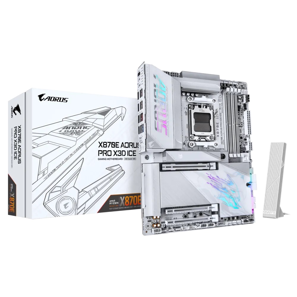 GIGABYTE X870E AORUS PRO X3D ICE Bundkort - AMD X870E - AMD AM5 socket - DDR5 RAM - ATX