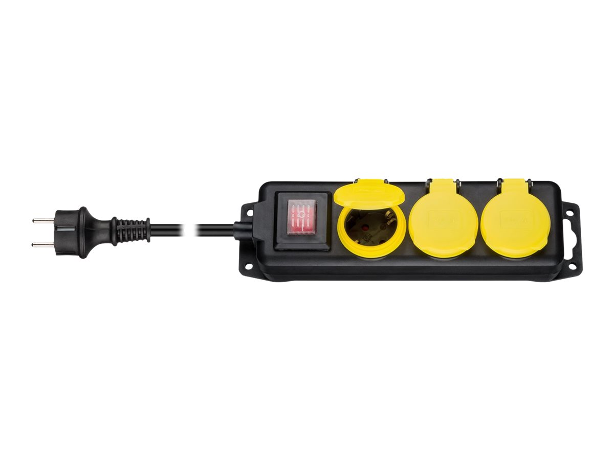 Goobay Stikdåse 5 udtag, stænktæt, 3 m 3 stikkontakter med beskyttelseshætter, egnet til udendørs brug