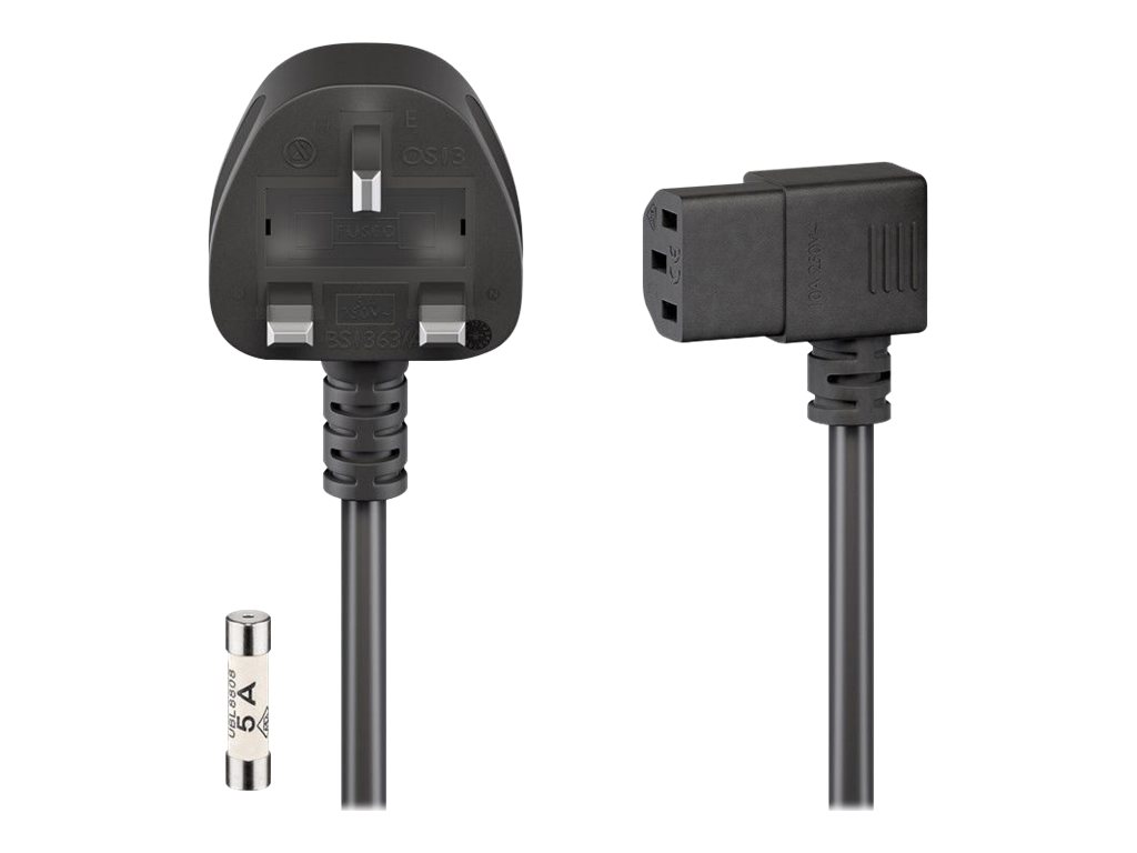 Goobay Britisk apparattilslutningskabel, 2 m, sort UK 3-polet stik (type G, BS 1363) > apparatetstik C13 (vinklet)