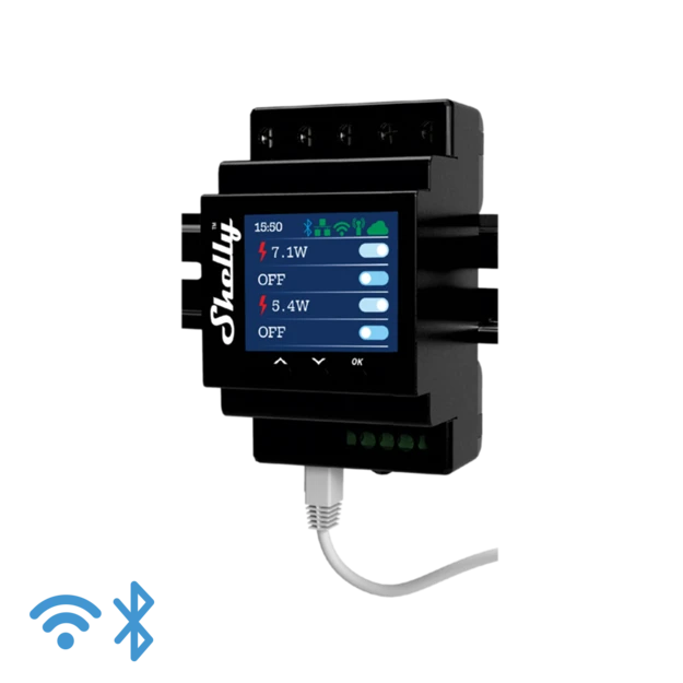 Shelly Pro 4PM, WiFi-styret 4-kanals rel, 4x16A, 40A max, DIN-skinne, effektmling