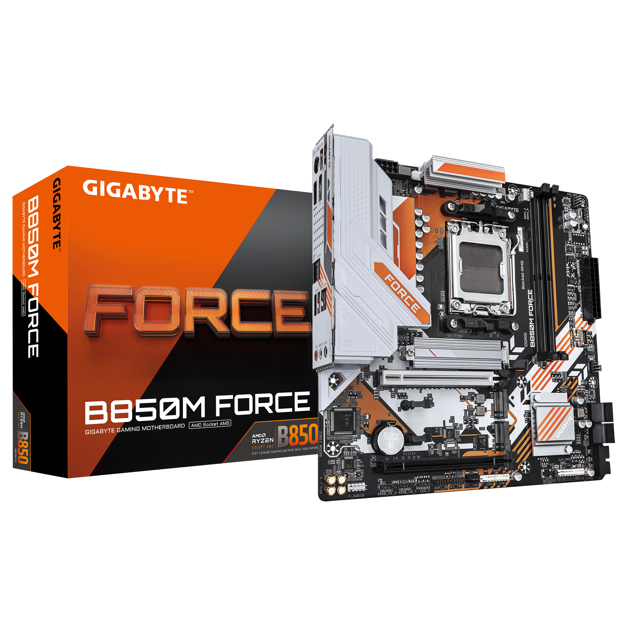 Gigabyte B850M FORCE micro ATX bundkort - AM5, DDR5 op til 9.600 MHz, PCIe 5.0 M.2, 2,5 GbE, USB 3.2 Gen 2