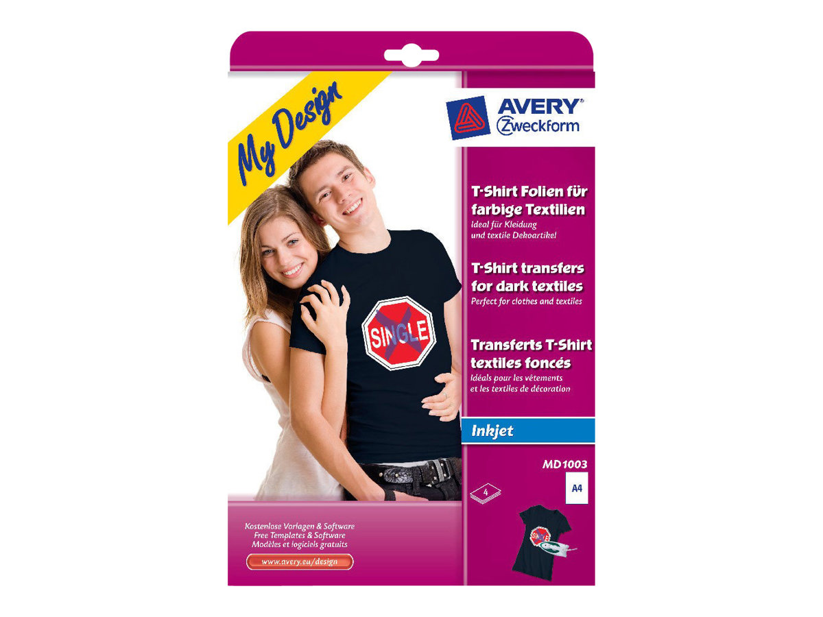Avery Zweckform My Design Textilfolie für farbige Textilien Mønsteroverførsler A4 (210 x 297 mm) 4ark
