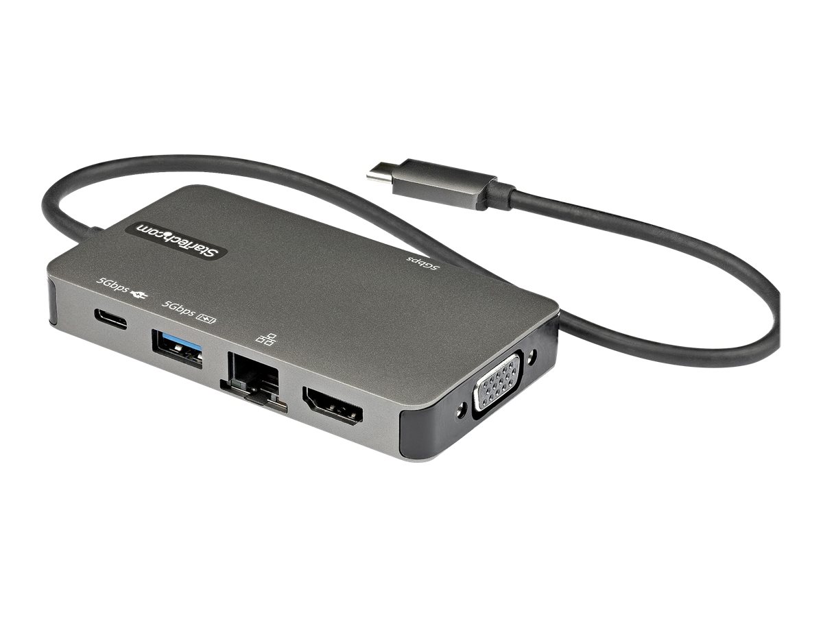 StarTech.com USB-C Multiport Adapter, USB-C to 4K 30Hz HDMI or 1080p VGA, USB Type-C 100W Power Delivery Passthrough, 3-Port USB 3.0 Hub 5Gbps, GbE,
