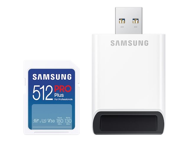 Samsung PRO Plus MB-SD512SB - Flashhukommelseskort - 512 GB - Video Class V30 / UHS-I U3 / Class10 - SDXC UHS-I - hvid