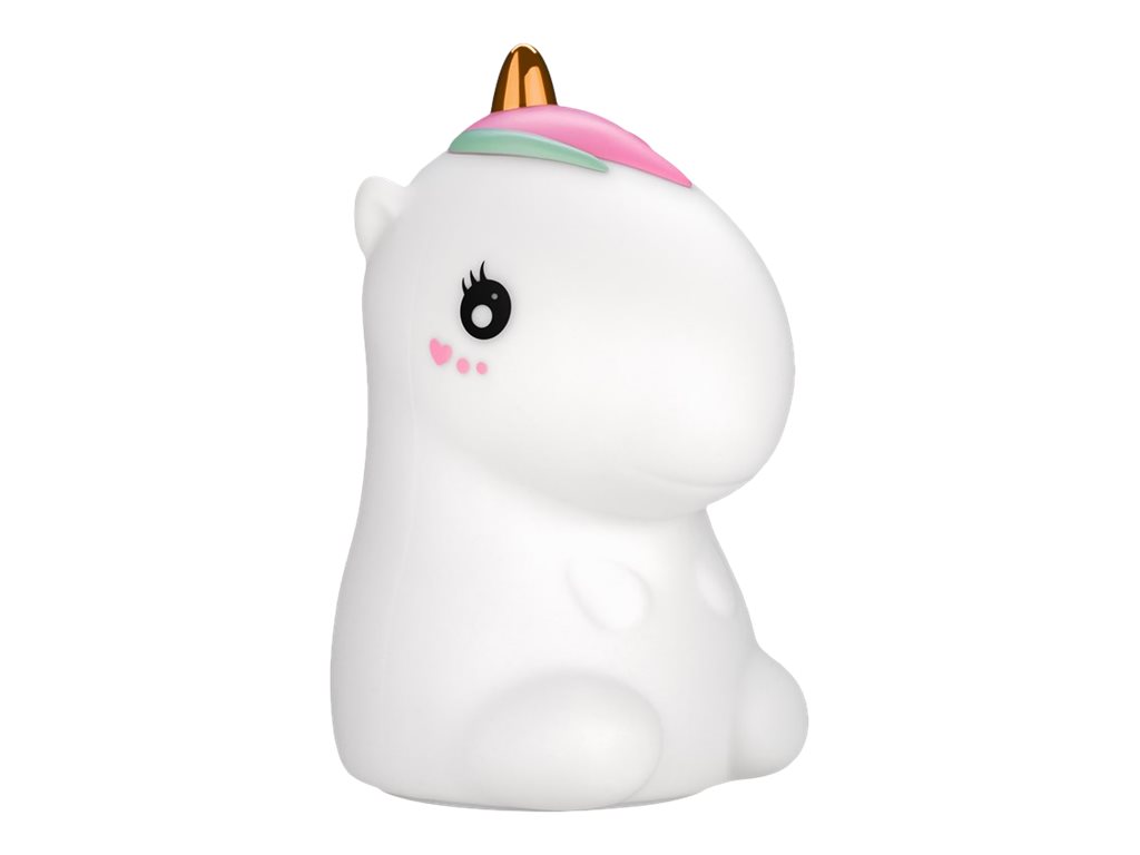 Goobay LED-vågelampe "Enhjørning" varmt hvidt lys og 7 skiftende farver (RGB-lys), med 3 lystilstande, berøringssensor og Li-ion-batteri (3,7 V/1200 mAh), fremstillet af blød silikone