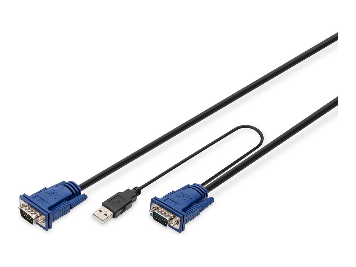 DIGITUS - Tastatur / video / mus / USB kabel - HD-15 (VGA) (han) til USB, HD-15 (VGA) (han) - USB 2.0 - 1.8 m - sort