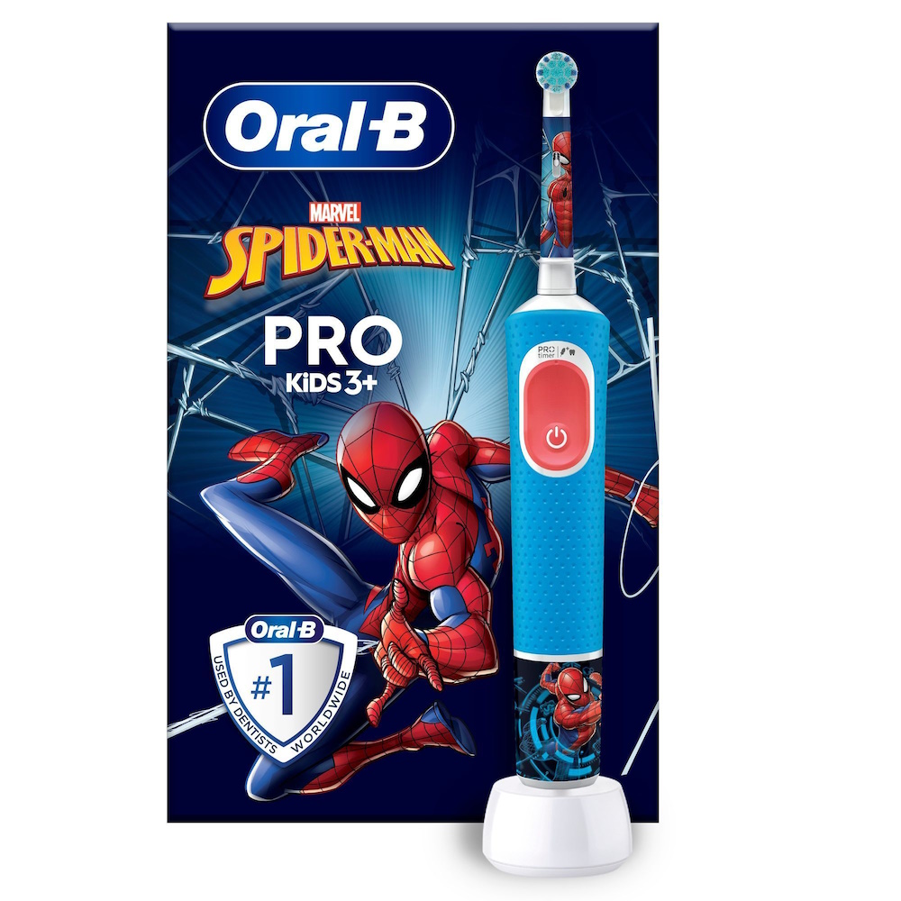 Szczoteczka Oral-B Vitality Pro Kids 103 Spiderman 4 x Koncwka Wyciskacz do past Uchwyt na koncwke Blue