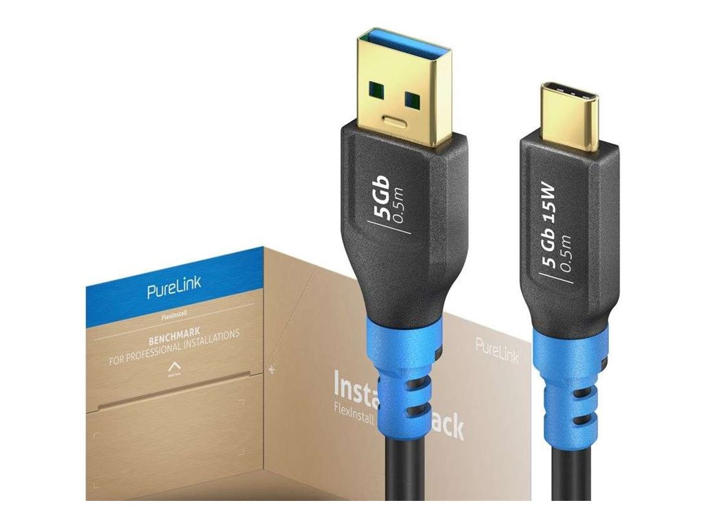 PureLink FlexInstall Series USB 3.2 Gen 1x1 USB Type-C kabel Sort