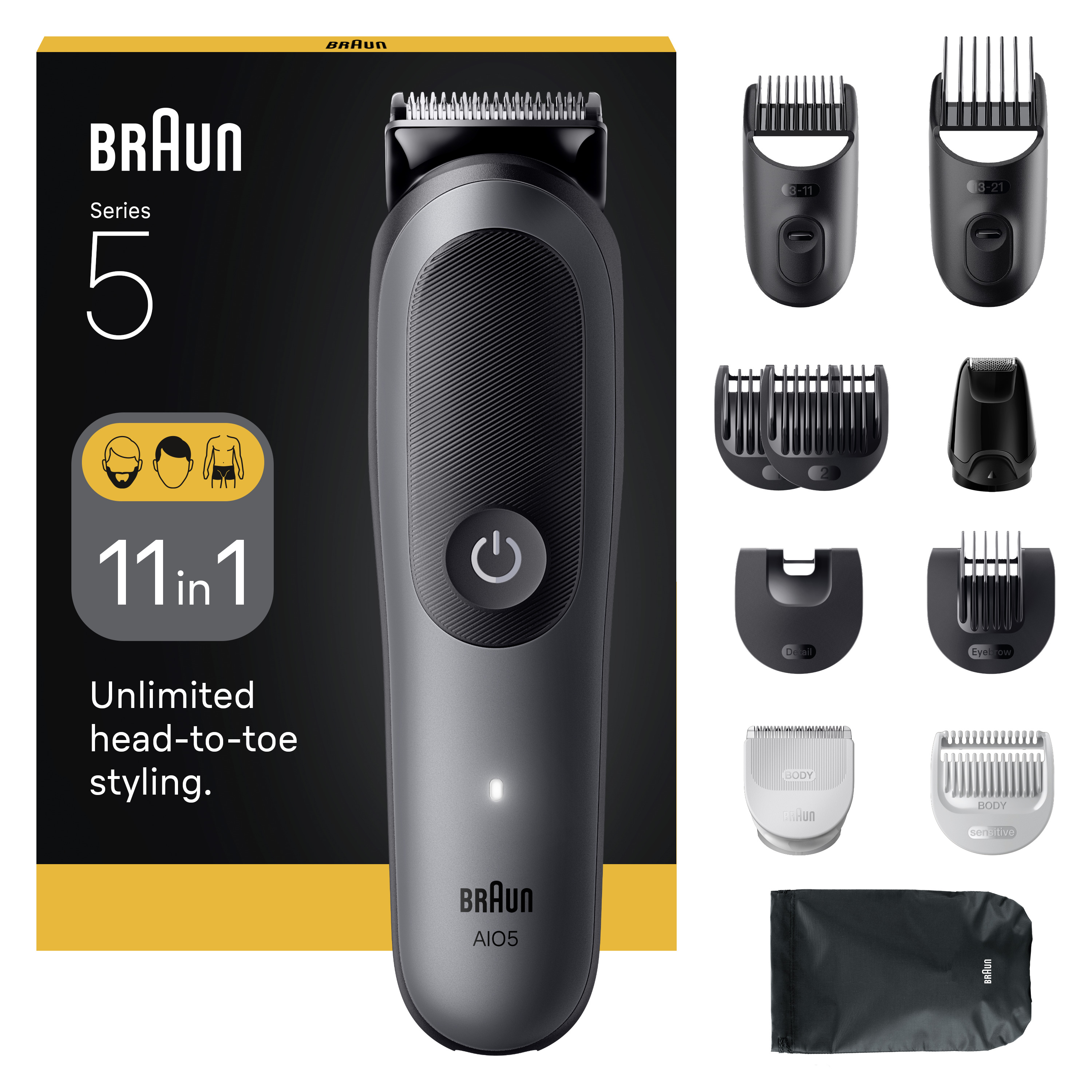 Braun All-in-One Series 5 AIO5560 Trimmer Sort Grå