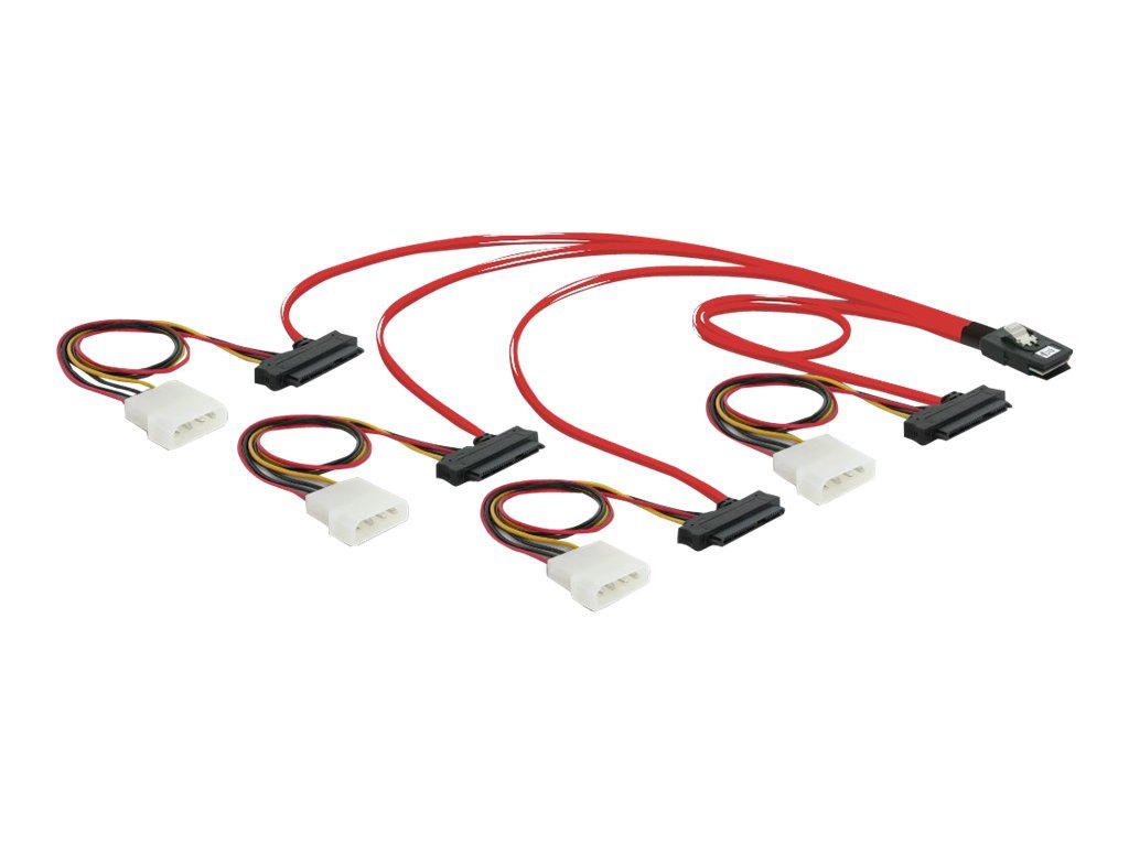 DeLOCK Multilane SAS-kabel SFF-8087 til 4xSFF-8482 og Molex 4-pin str�