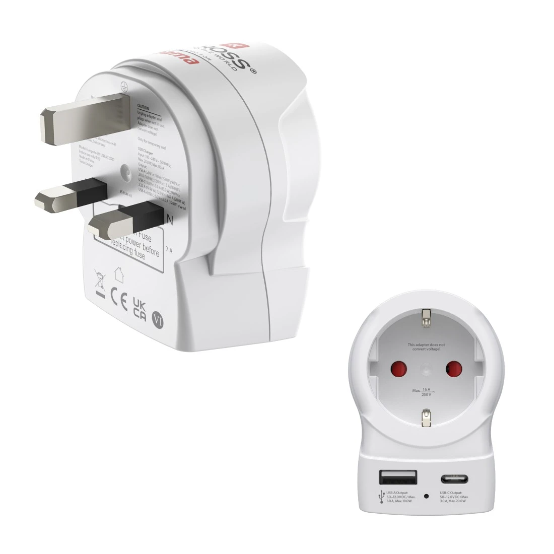 Hama EU to UK strømstik adapter Type G (UK) Type C (Europlug)+Type F Hvid