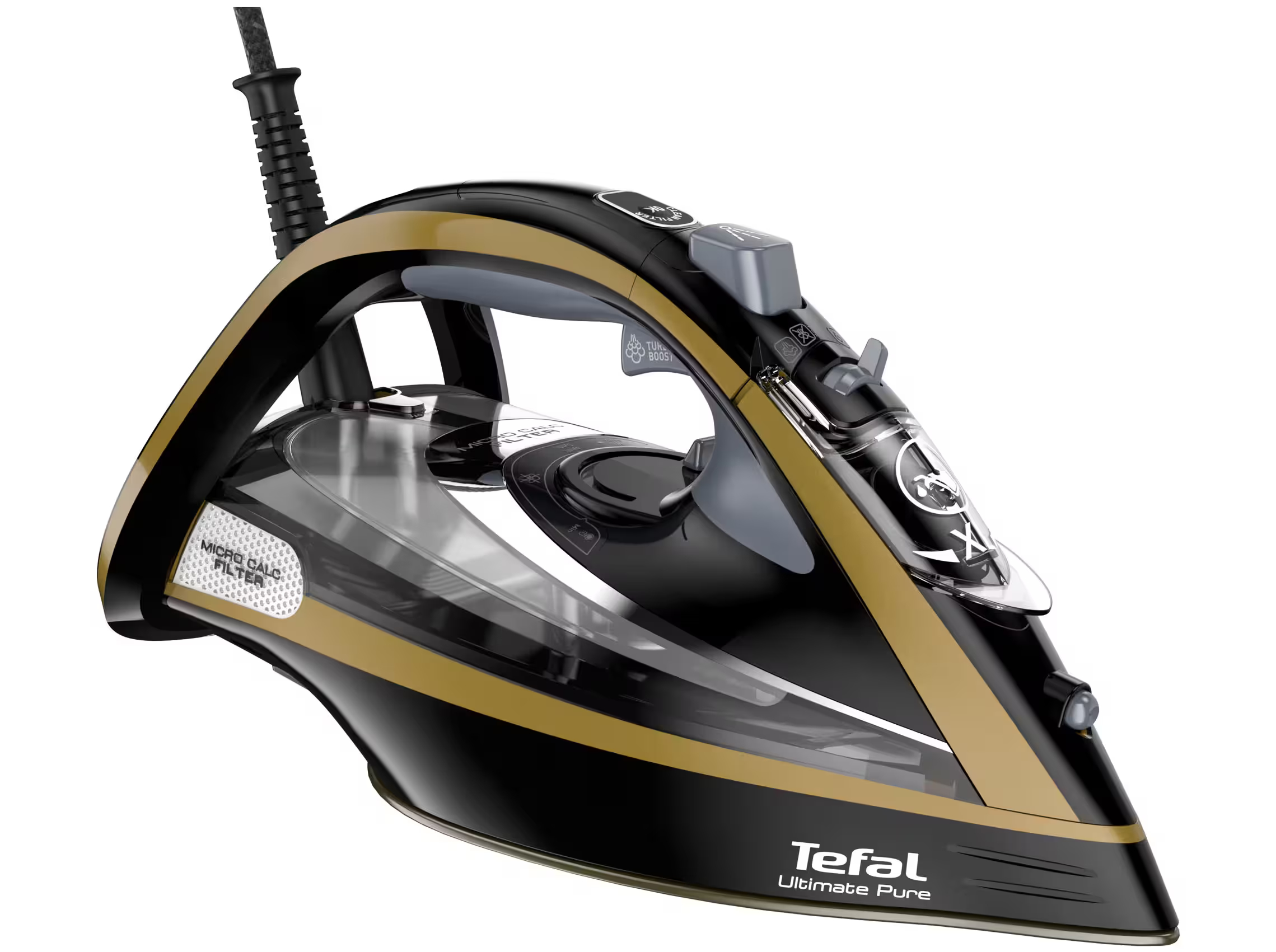 Tefal Ultimate Pure FV9847E0 strygejern Tør & dampstrygejern Durilium Airglide-sålplade 3200 W Sort, Guld