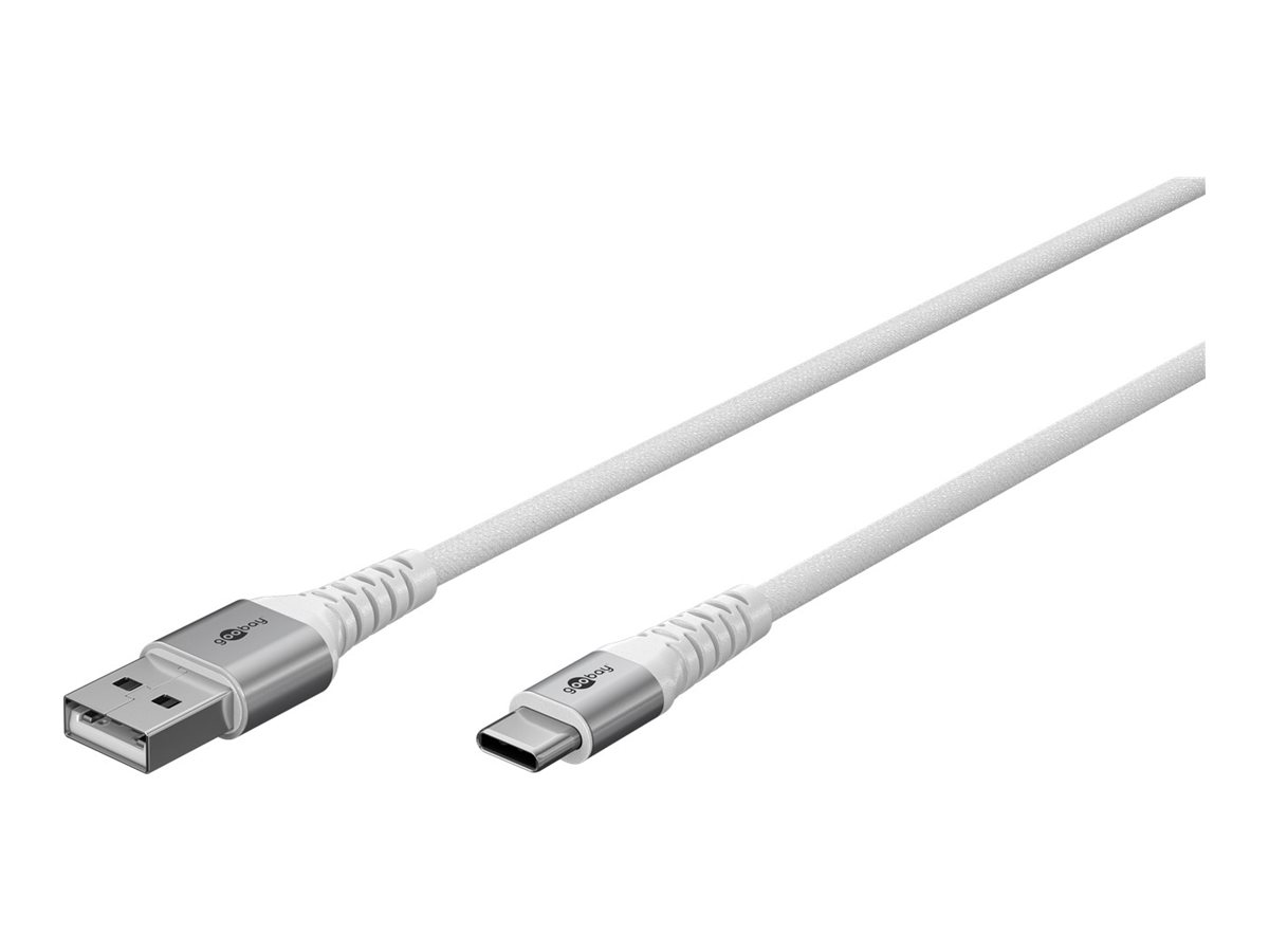 Goobay USB-C - USB-A 2.0 Supersoft Tekstilkabel, 3A - Hvid 1 meter