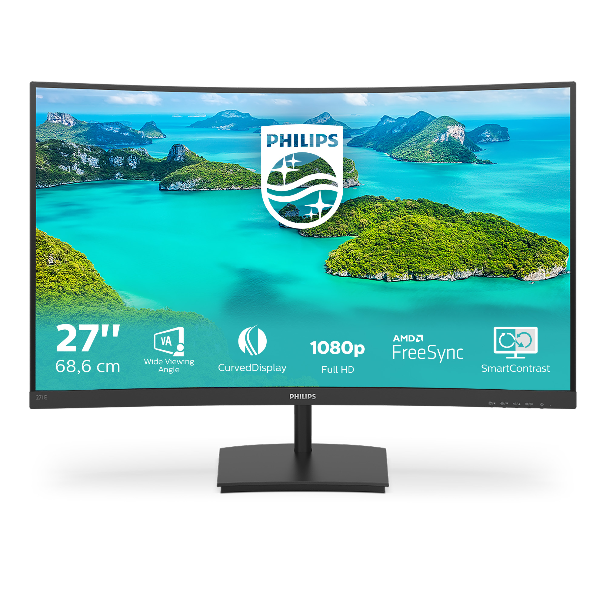 Philips E-line 271E1SCA - LED-skærm - kurvet - 27 - 1920 x 1080 Full HD (1080p) @ 75 Hz - VA - 250 cd/m² - 3000:1 - 4 ms - HDMI, VGA - højtalere - sort med tekstur